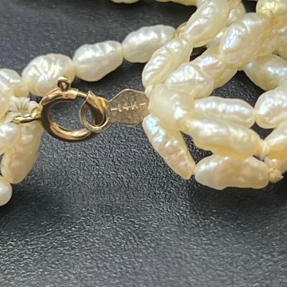 14k Yellow Gold Clasp Beaded Six Strand Freshwater Rice Pearls Women's Bracelet - Picture 6 of 9